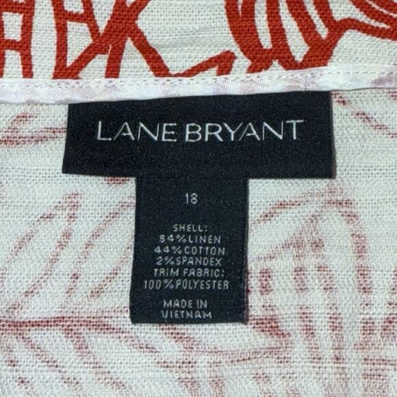 Lane Bryant Skirt Women's 18 Red White Linen Blend Tropical Artsy Leaves Zip Up - Picture 3 of 6